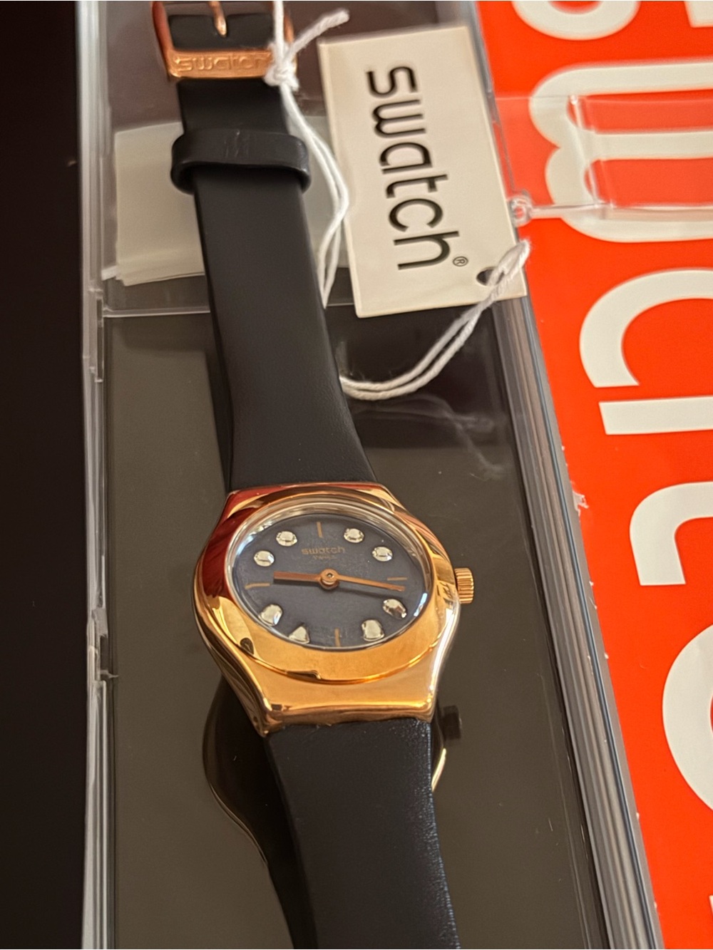 Swatch ORO-LOGGIA (YSG152) Gold-Tone Case Navy Strap Ladies' Watch